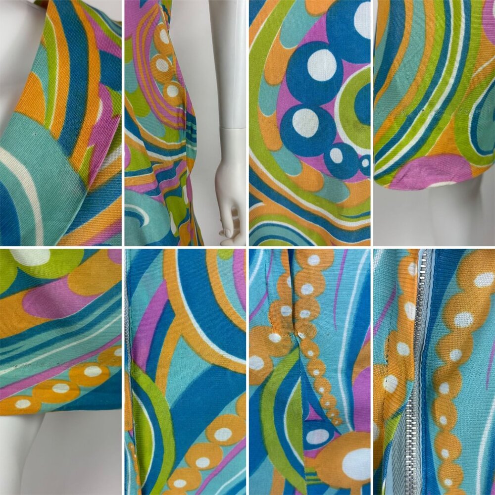 Vintage 60s Trippy Dress Womens Small Colorful Psychedelic Swirl Print Shift - Picture 10 of 10